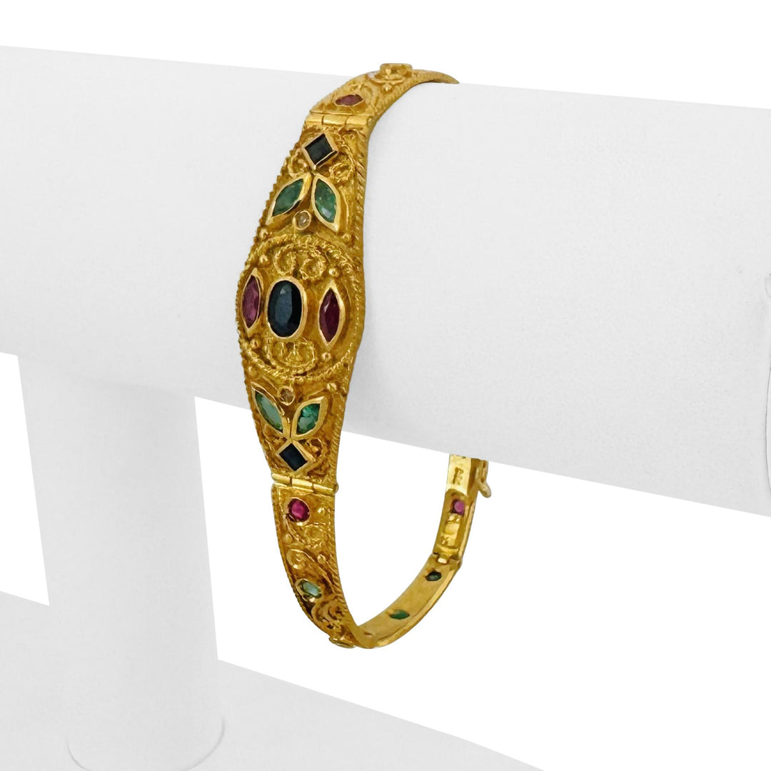 18k Yellow Gold and Gemstone 17.2g Solid Vintage Panel Link Bracelet 7"