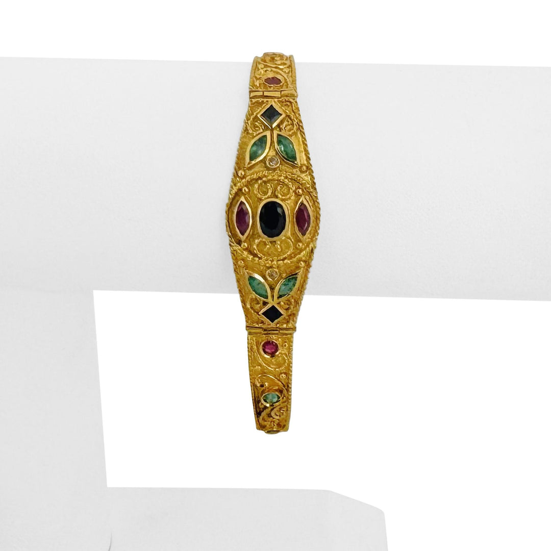 18k Yellow Gold and Gemstone 17.2g Solid Vintage Panel Link Bracelet 7"
