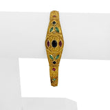 18k Yellow Gold and Gemstone 17.2g Solid Vintage Panel Link Bracelet 7"