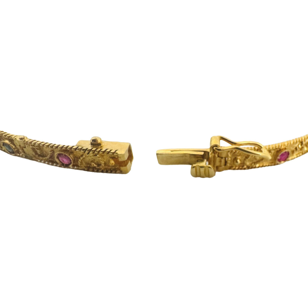 18k Yellow Gold and Gemstone 17.2g Solid Vintage Panel Link Bracelet 7"
