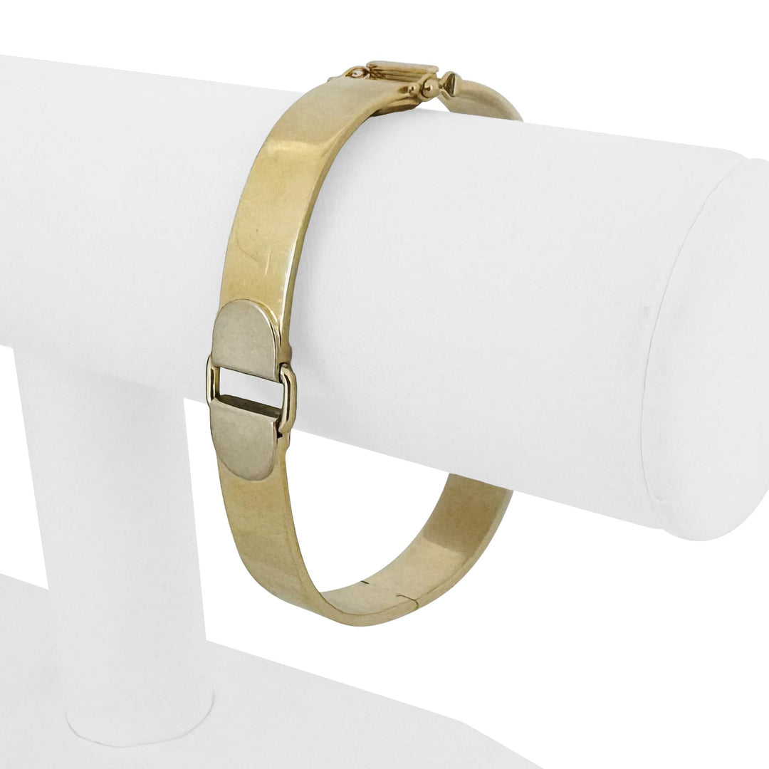 14k Yellow and White Gold 24.7g Solid Buckle Bangle Bracelet Italy 7"