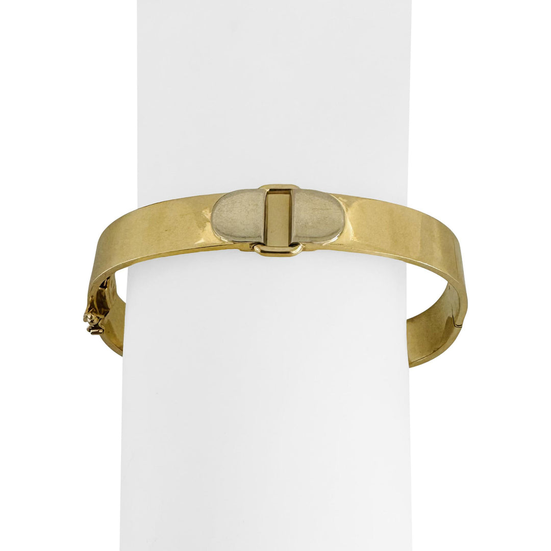 14k Yellow and White Gold 24.7g Solid Buckle Bangle Bracelet Italy 7"