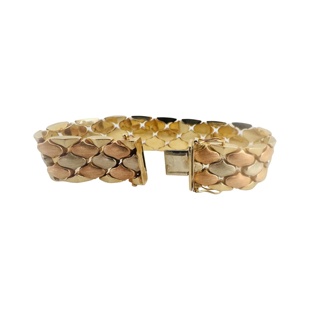14k Yellow White and Rose Gold 36.8g Heavy Vintage Fancy Link Bracelet 7.25"