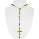 14k Yellow and White Gold 34g Vintage Diamond Cut Beaded Rosary Necklace 26"