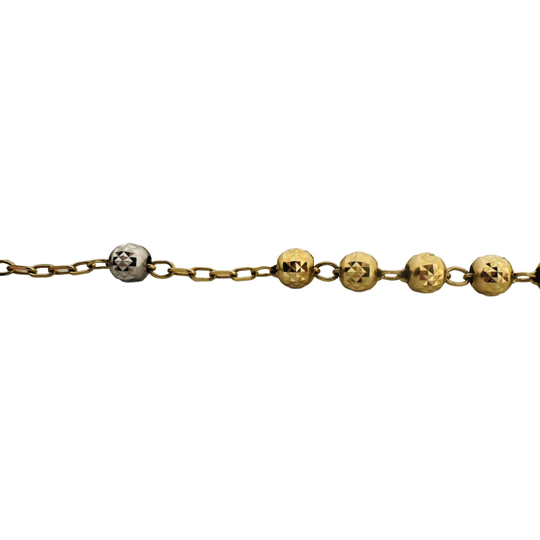 14k Yellow and White Gold 34g Vintage Diamond Cut Beaded Rosary Necklace 26"