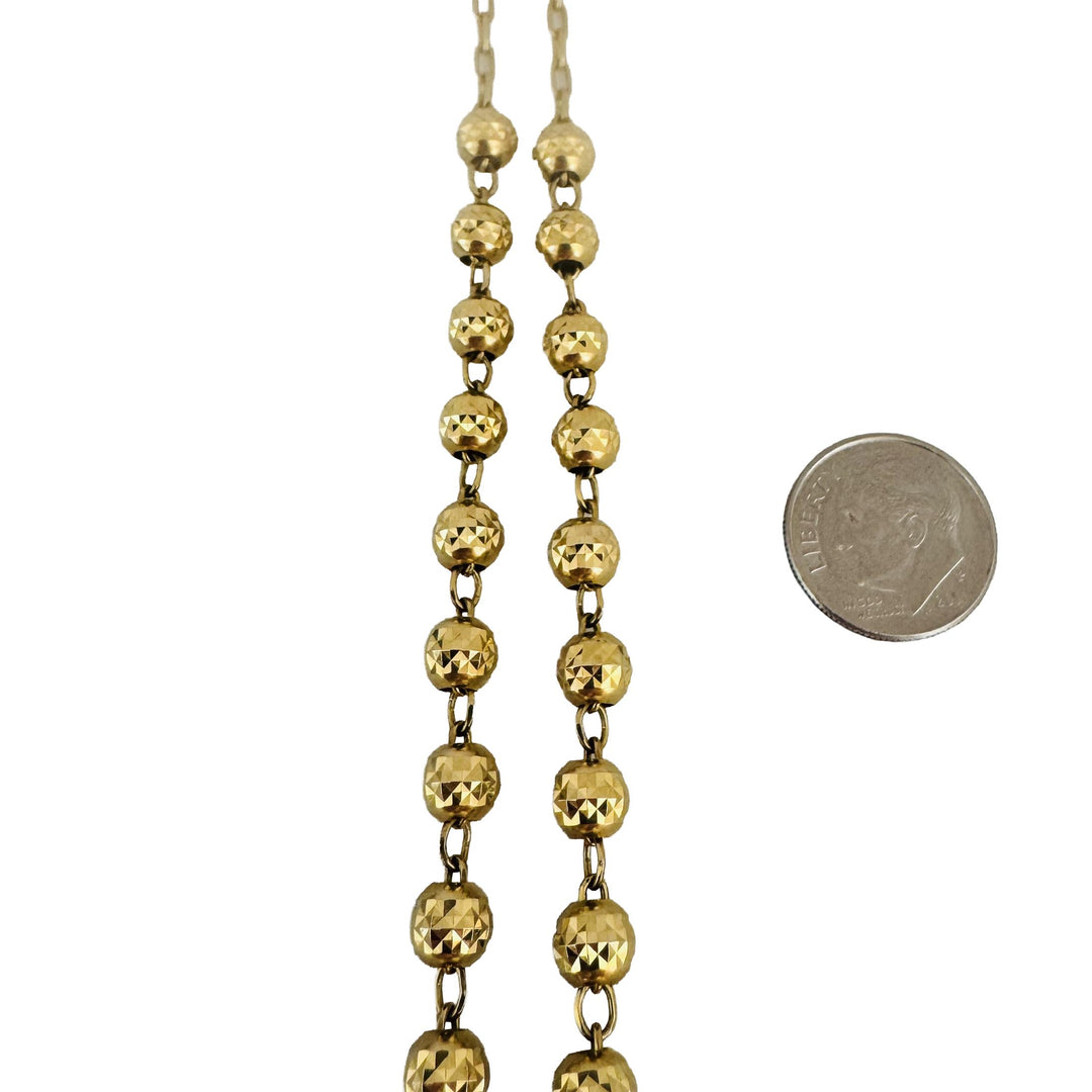 14k Yellow and White Gold 34g Vintage Diamond Cut Beaded Rosary Necklace 26"
