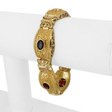 14k Yellow Gold and Garnet 29.3g Solid Vintage Panel Link Bracelet 7"