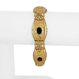 14k Yellow Gold and Garnet 29.3g Solid Vintage Panel Link Bracelet 7"