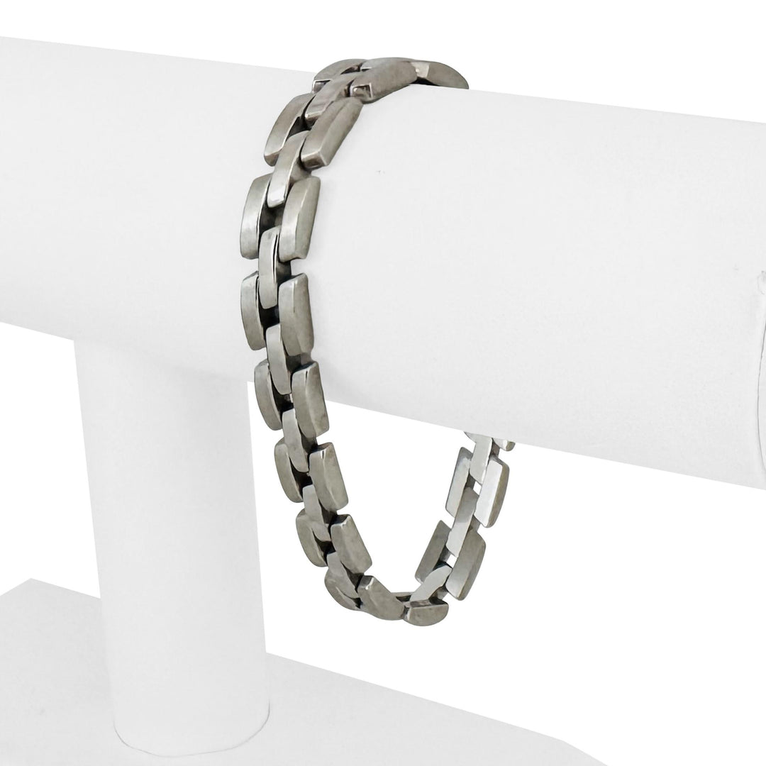 14k White Gold 21.5g Vintage Solid 8mm Panther Link Bracelet 7.5"