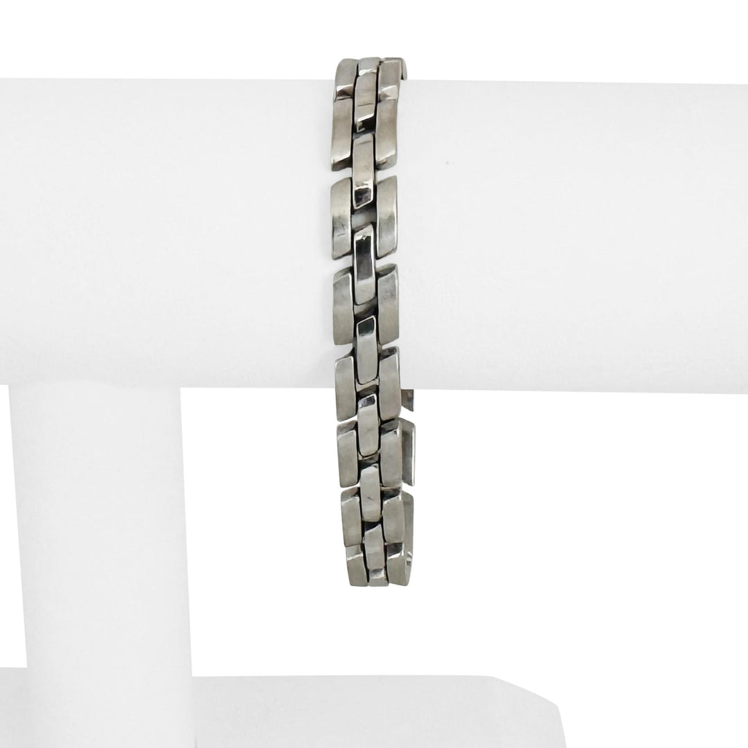 14k White Gold 21.5g Vintage Solid 8mm Panther Link Bracelet 7.5"