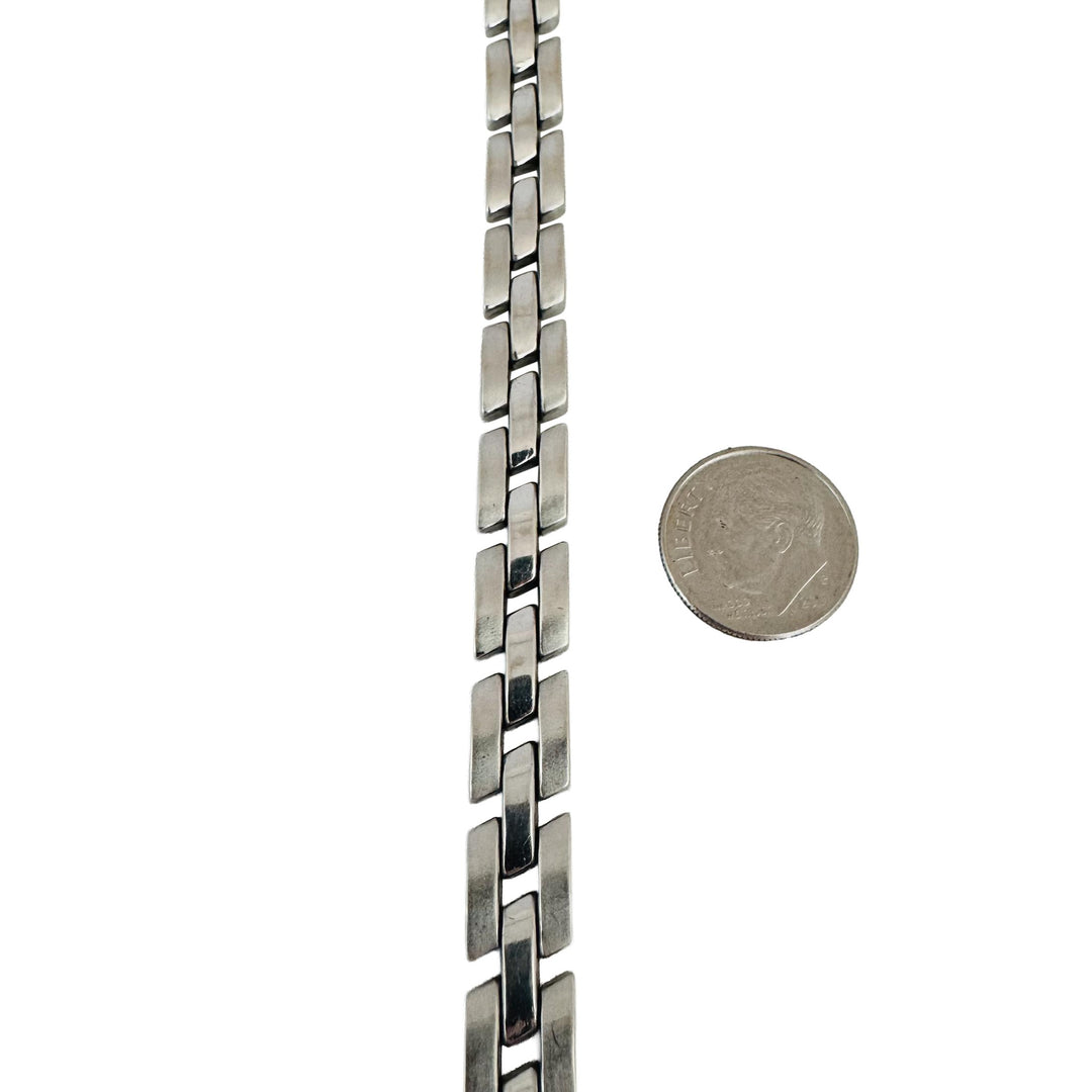 14k White Gold 21.5g Vintage Solid 8mm Panther Link Bracelet 7.5"