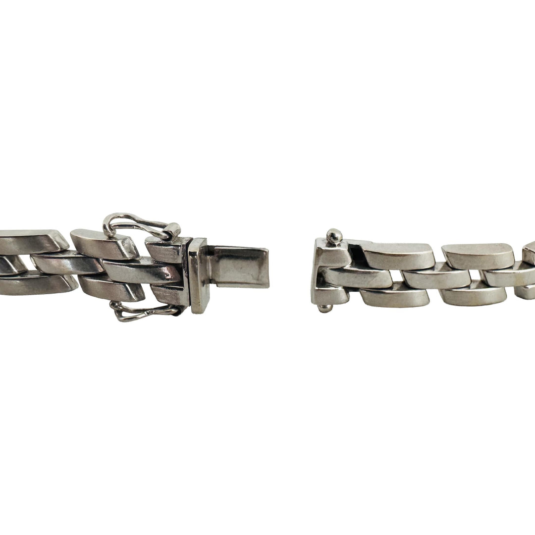 14k White Gold 21.5g Vintage Solid 8mm Panther Link Bracelet 7.5"
