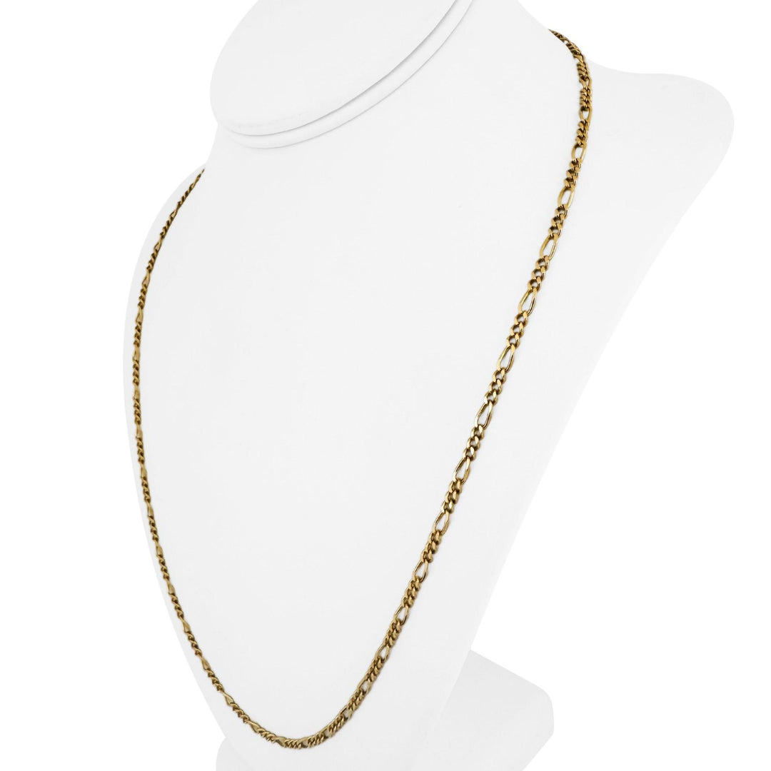 19k Portuguese Yellow Gold 13g Solid 3mm Figaro Link Chain Necklace 24"