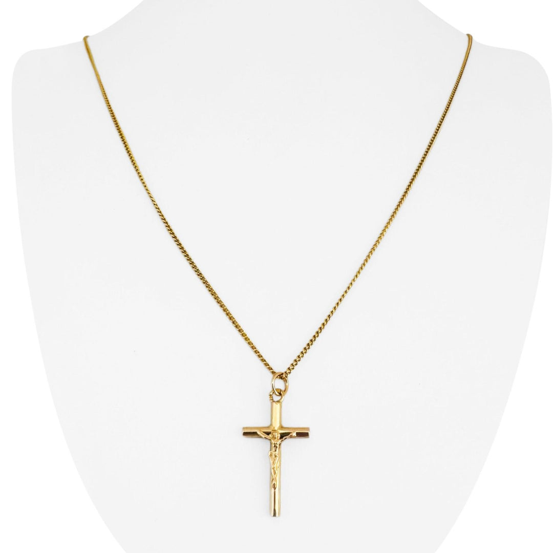19k Portuguese Yellow Gold 5.8g Curb Chain and Crucifix Pendant Necklace 24"