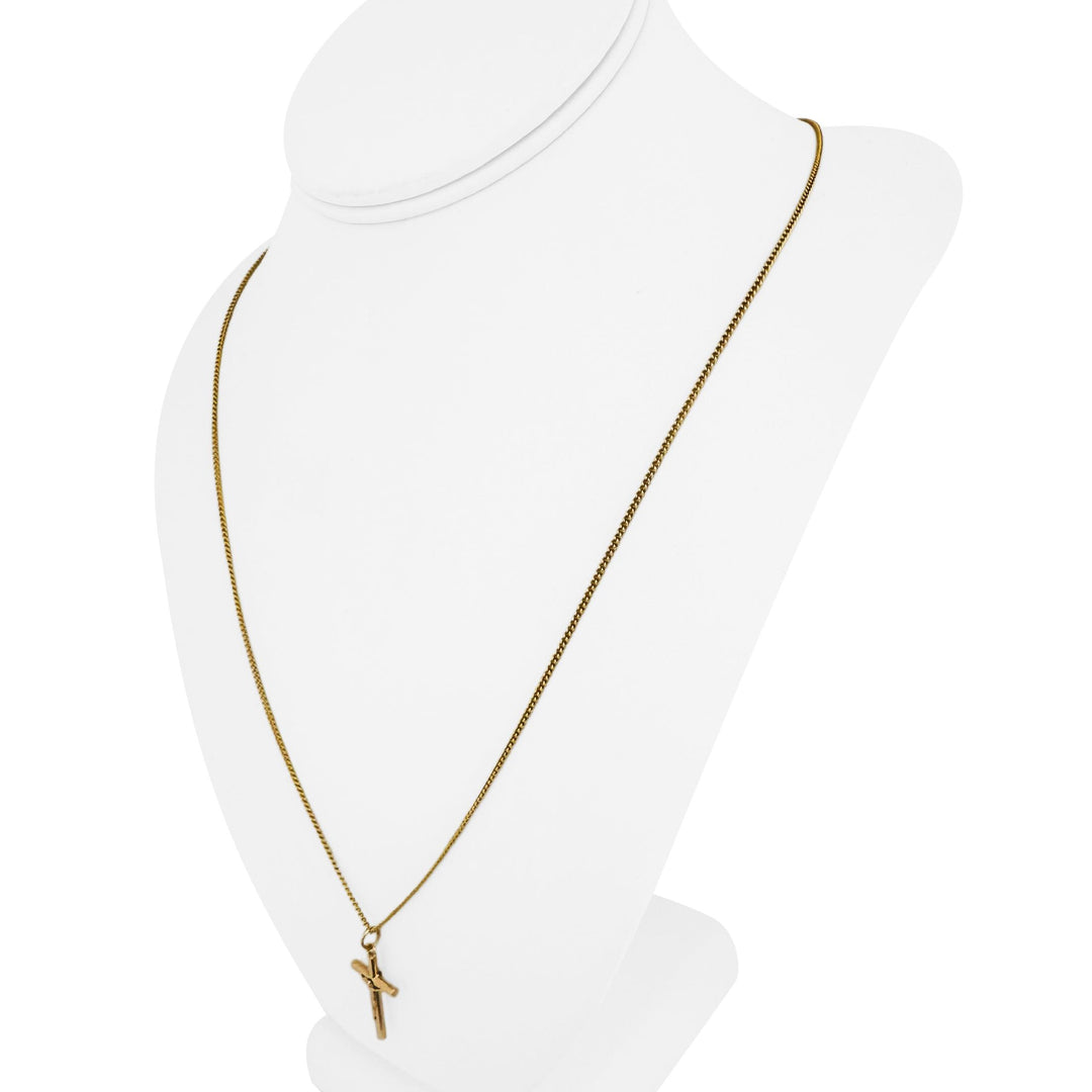19k Portuguese Yellow Gold 5.8g Curb Chain and Crucifix Pendant Necklace 24"