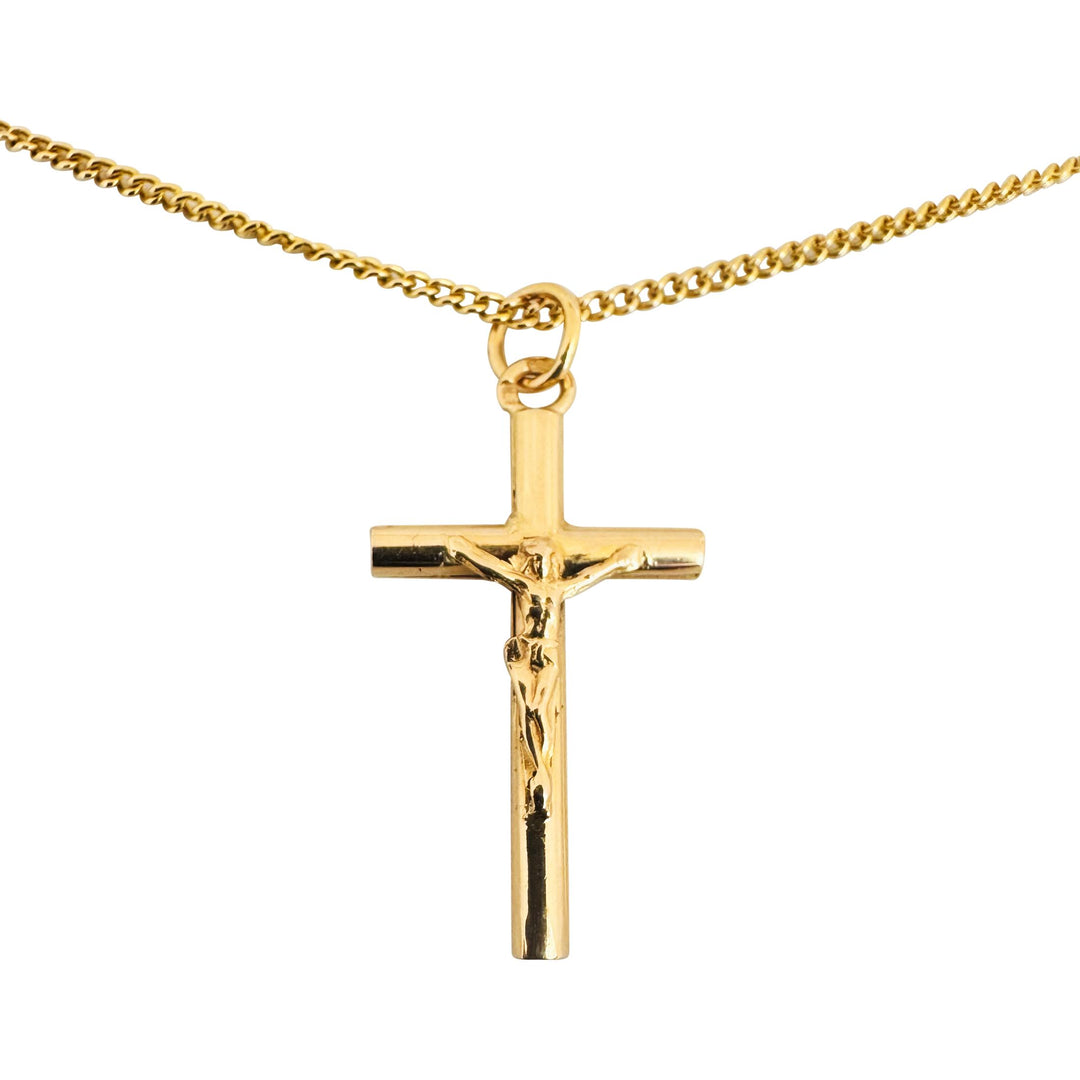 19k Portuguese Yellow Gold 5.8g Curb Chain and Crucifix Pendant Necklace 24"