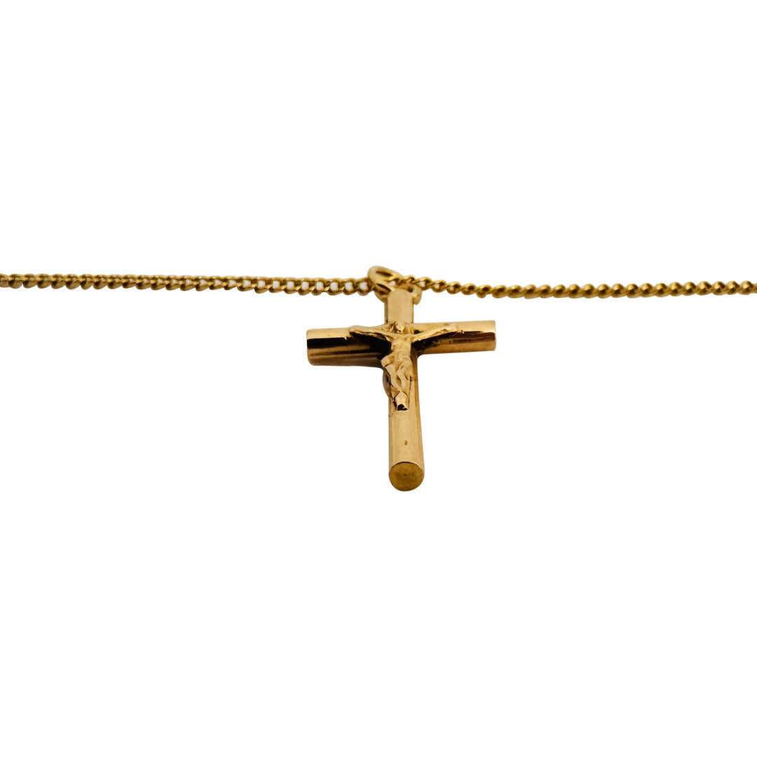 19k Portuguese Yellow Gold 5.8g Curb Chain and Crucifix Pendant Necklace 24"