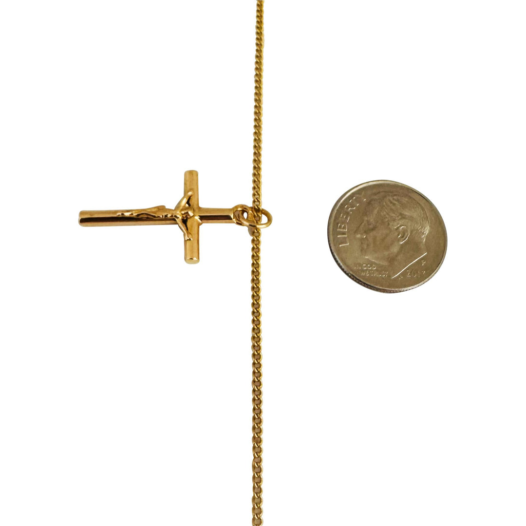 19k Portuguese Yellow Gold 5.8g Curb Chain and Crucifix Pendant Necklace 24"
