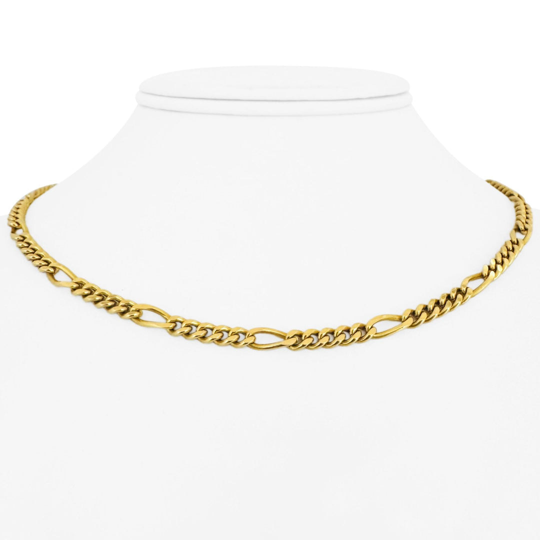 18k Yellow Gold 23.4g Solid Vintage 4.2mm Figaro Link Chain Necklace Italy 16"