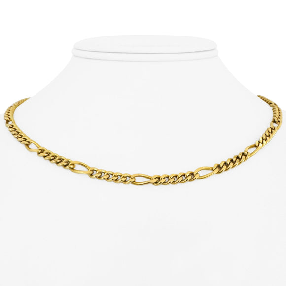 18k Yellow Gold 23.4g Solid Vintage 4.2mm Figaro Link Chain Necklace Italy 16