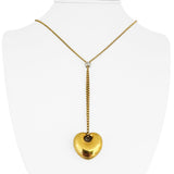 18k Yellow Gold and Diamond Station Ball Necklace and Puffy Heart Pendant 30"