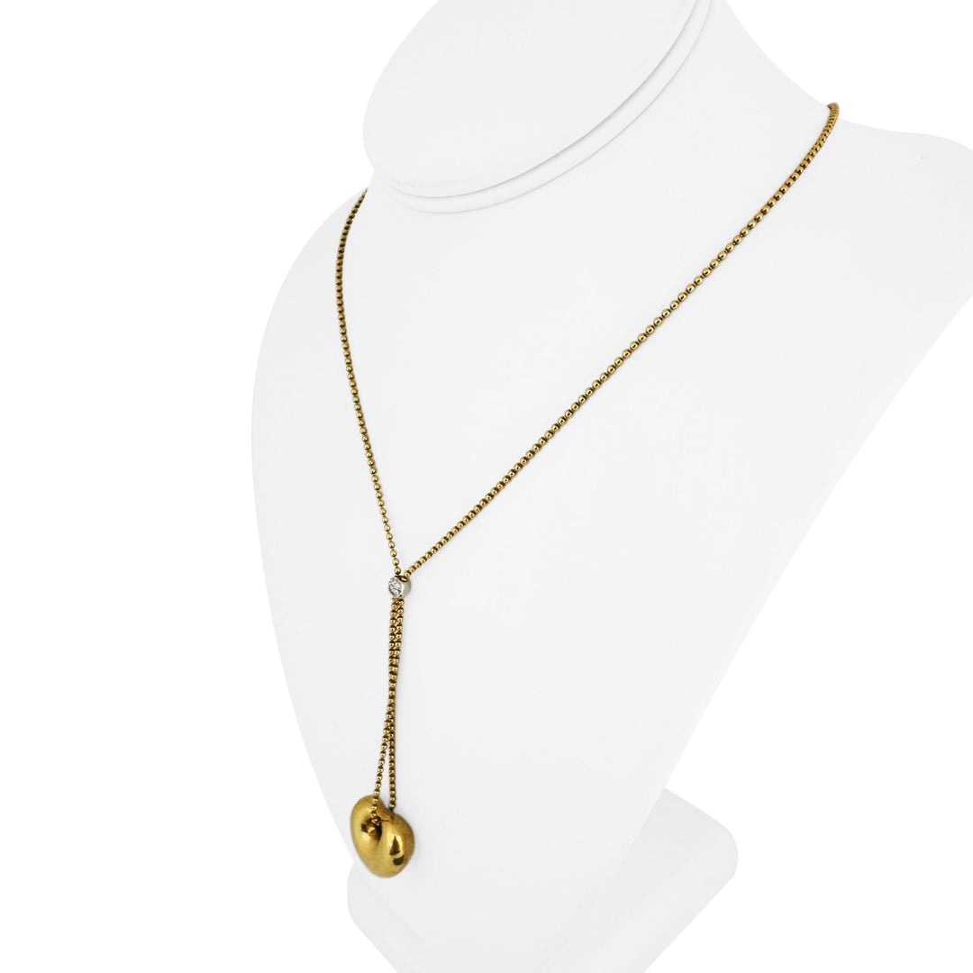 18k Yellow Gold and Diamond Station Ball Necklace and Puffy Heart Pendant 30"