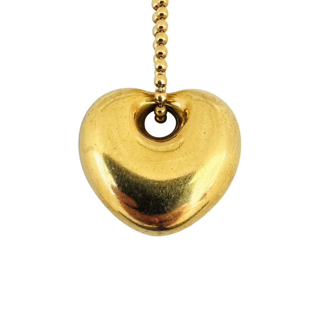 18k Yellow Gold and Diamond Station Ball Necklace and Puffy Heart Pendant 30"
