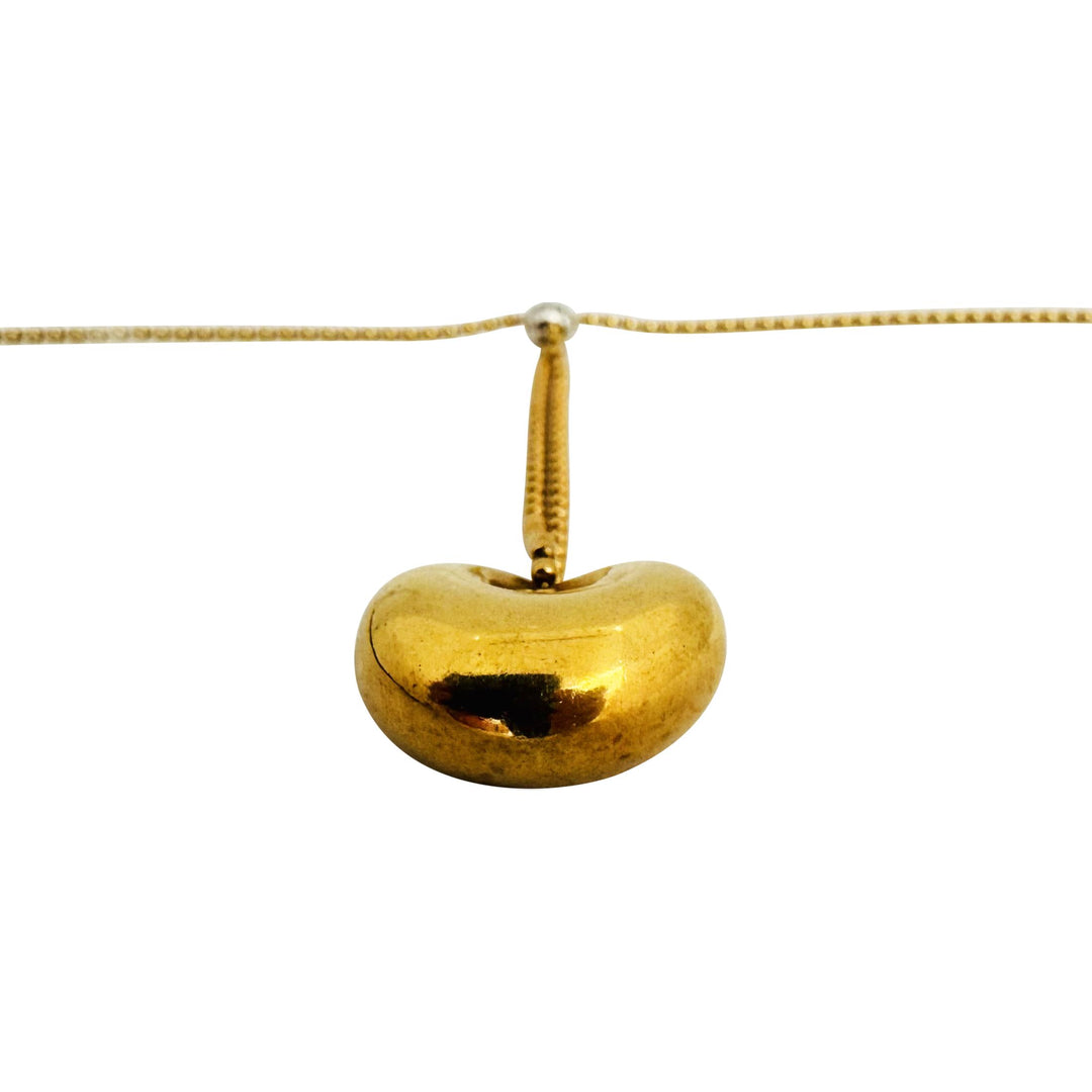 18k Yellow Gold and Diamond Station Ball Necklace and Puffy Heart Pendant 30"