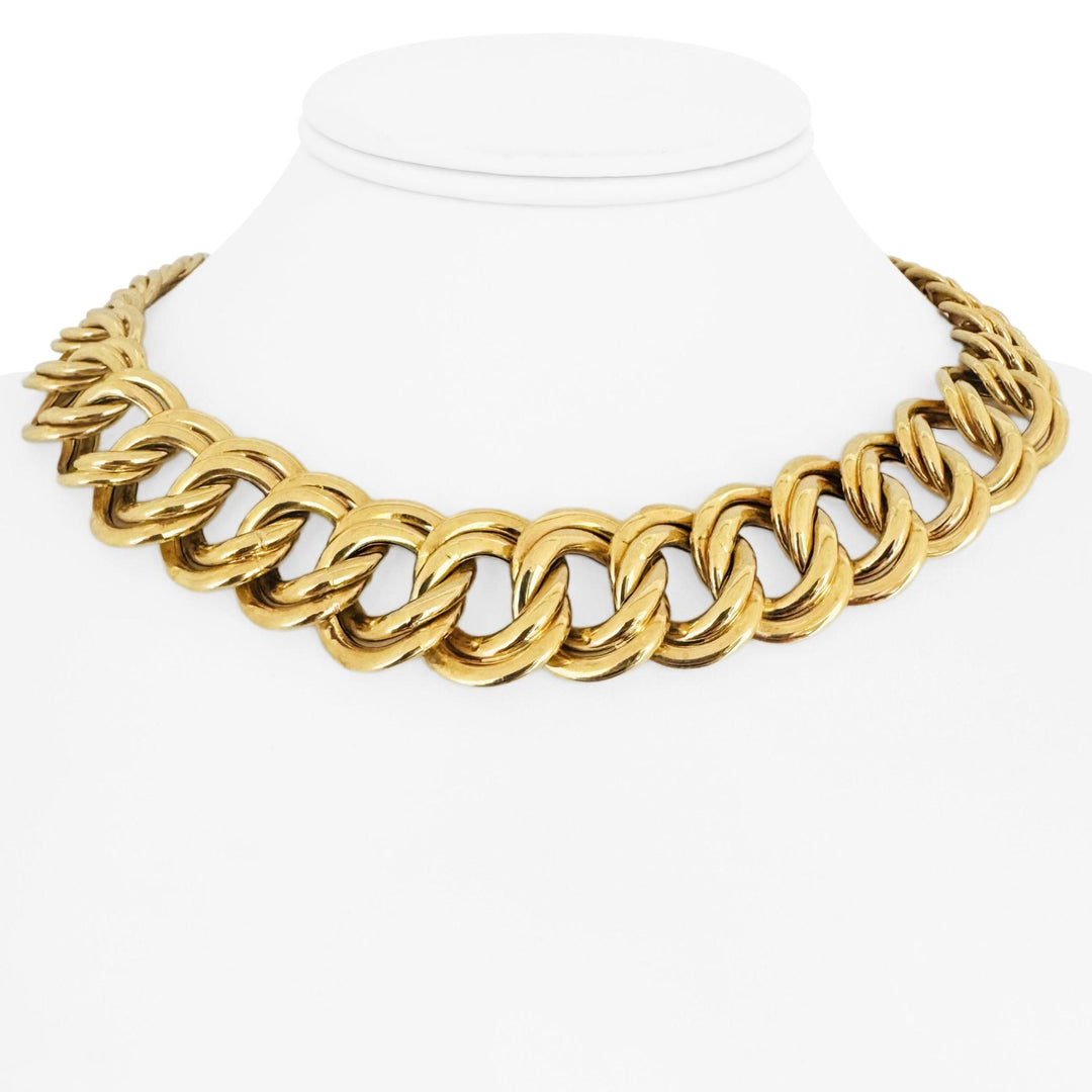 18k Yellow Gold 57.5g Thick Graduated Double Curb Link Necklace Italy 16.5"
