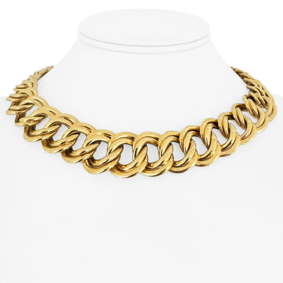 18k Yellow Gold 57.5g Thick Graduated Double Curb Link Necklace Italy 16.5