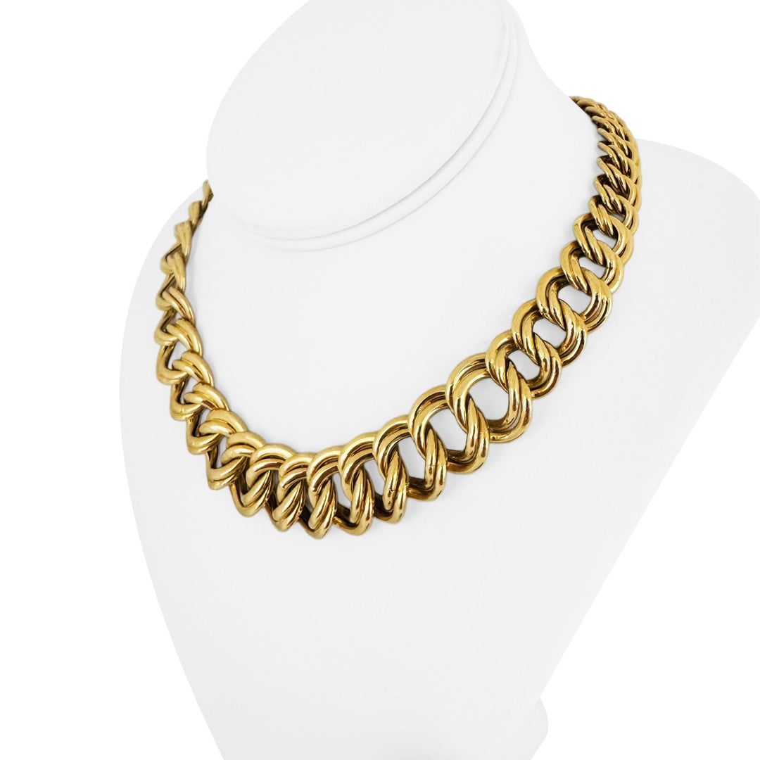 18k Yellow Gold 57.5g Thick Graduated Double Curb Link Necklace Italy 16.5"
