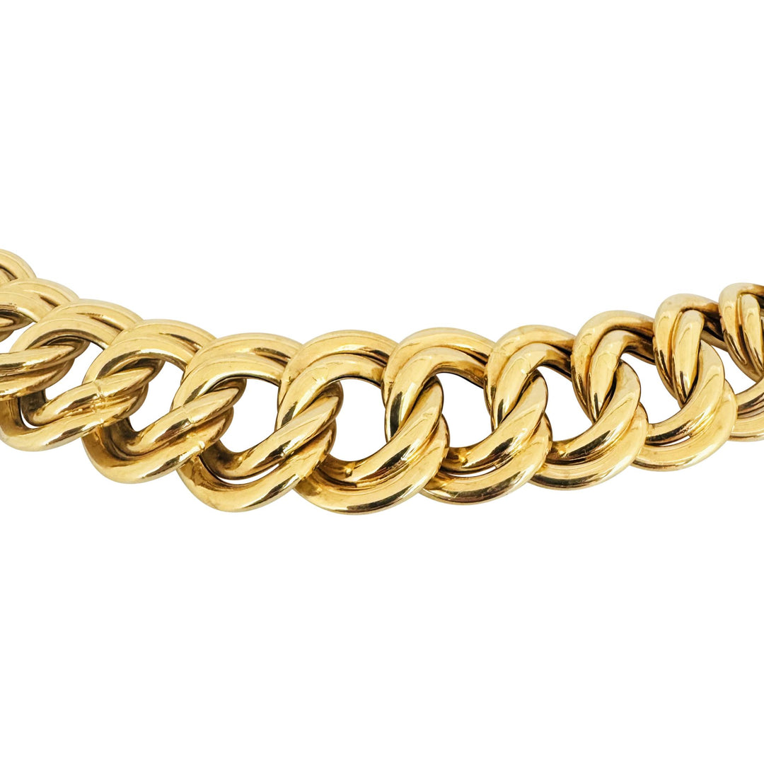 18k Yellow Gold 57.5g Thick Graduated Double Curb Link Necklace Italy 16.5"