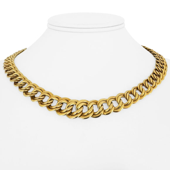 14k Yellow Gold 27g Thick Graduated Double Curb Link Necklace Italy 17.5