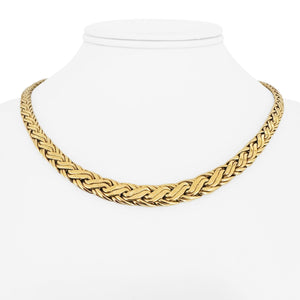 14k Yellow Gold 26g Solid Graduated Flattened Wheat Link Necklace 17"