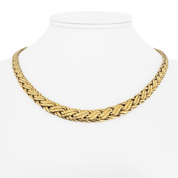 14k Yellow Gold 26g Solid Graduated Flattened Wheat Link Necklace 17