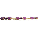 14k Yellow Gold Lavender Jade and Amethyst 9.4g Asian Link Bracelet 7.25"