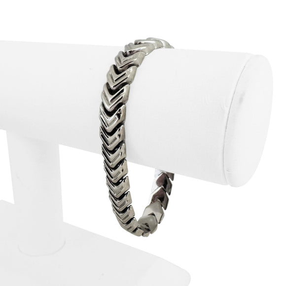 14k White Gold 16g Ladies Ribbed 9mm Chevron Link Bracelet 7