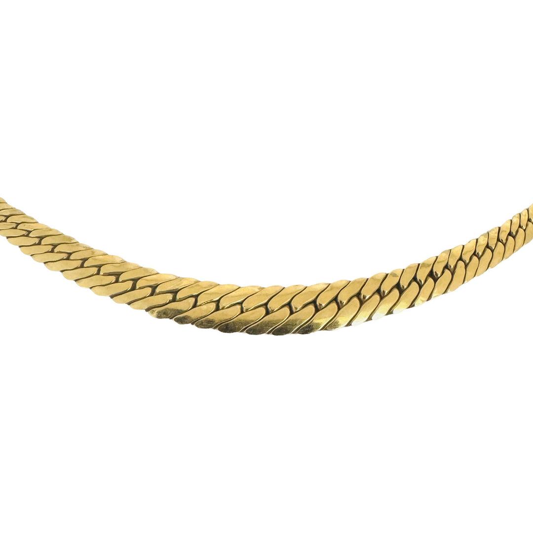 14k Yellow Gold 7.4g Graduated Thick Flattened Curb Link Necklace Italy 16.5"
