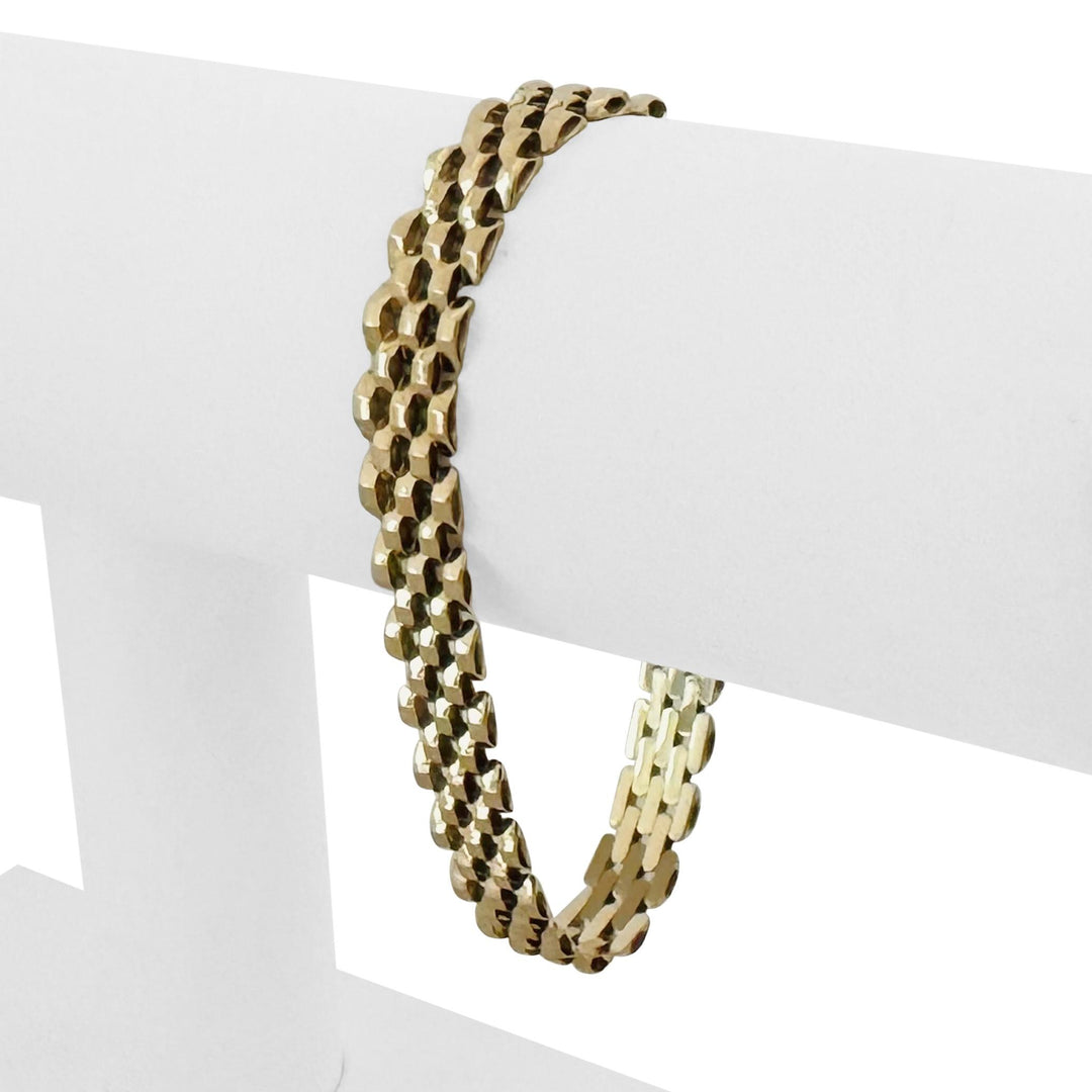14k Yellow Gold 12.2g Vintage Faceted 8mm Panther Link Bracelet Italy 7"
