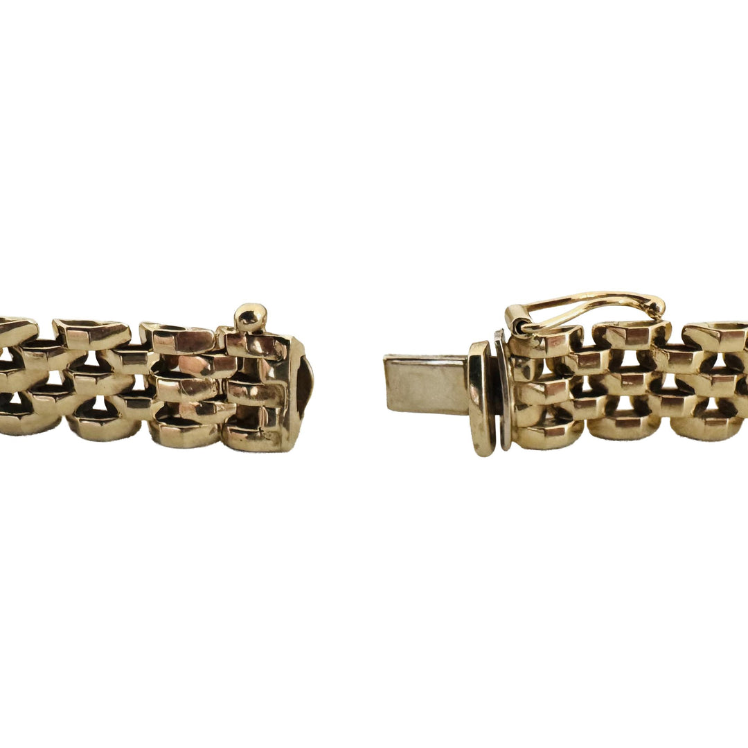 14k Yellow Gold 12.2g Vintage Faceted 8mm Panther Link Bracelet Italy 7"