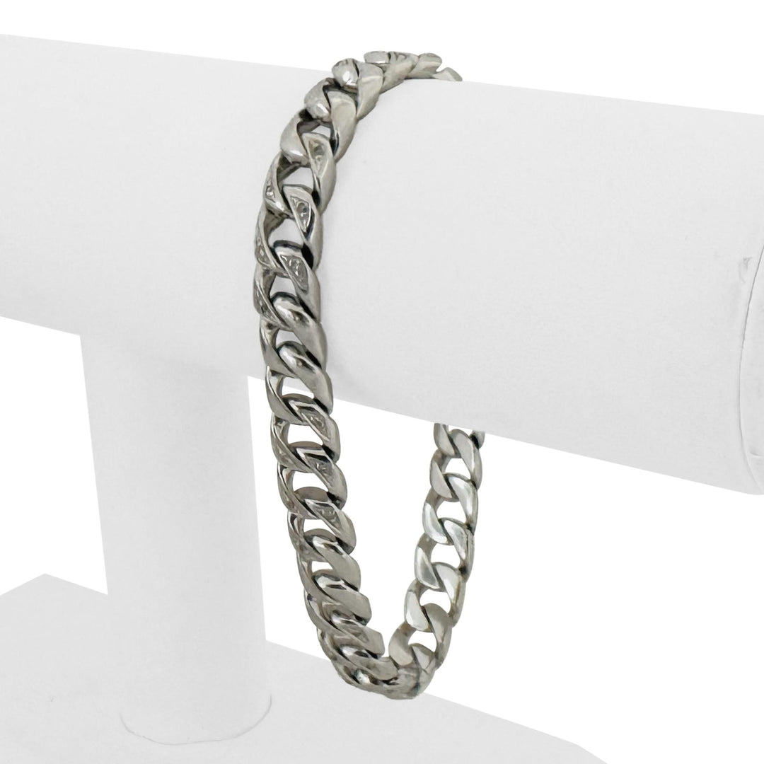 14k White Gold and Diamond 36.5g Solid Men's 9mm Curb Link Bracelet 8"