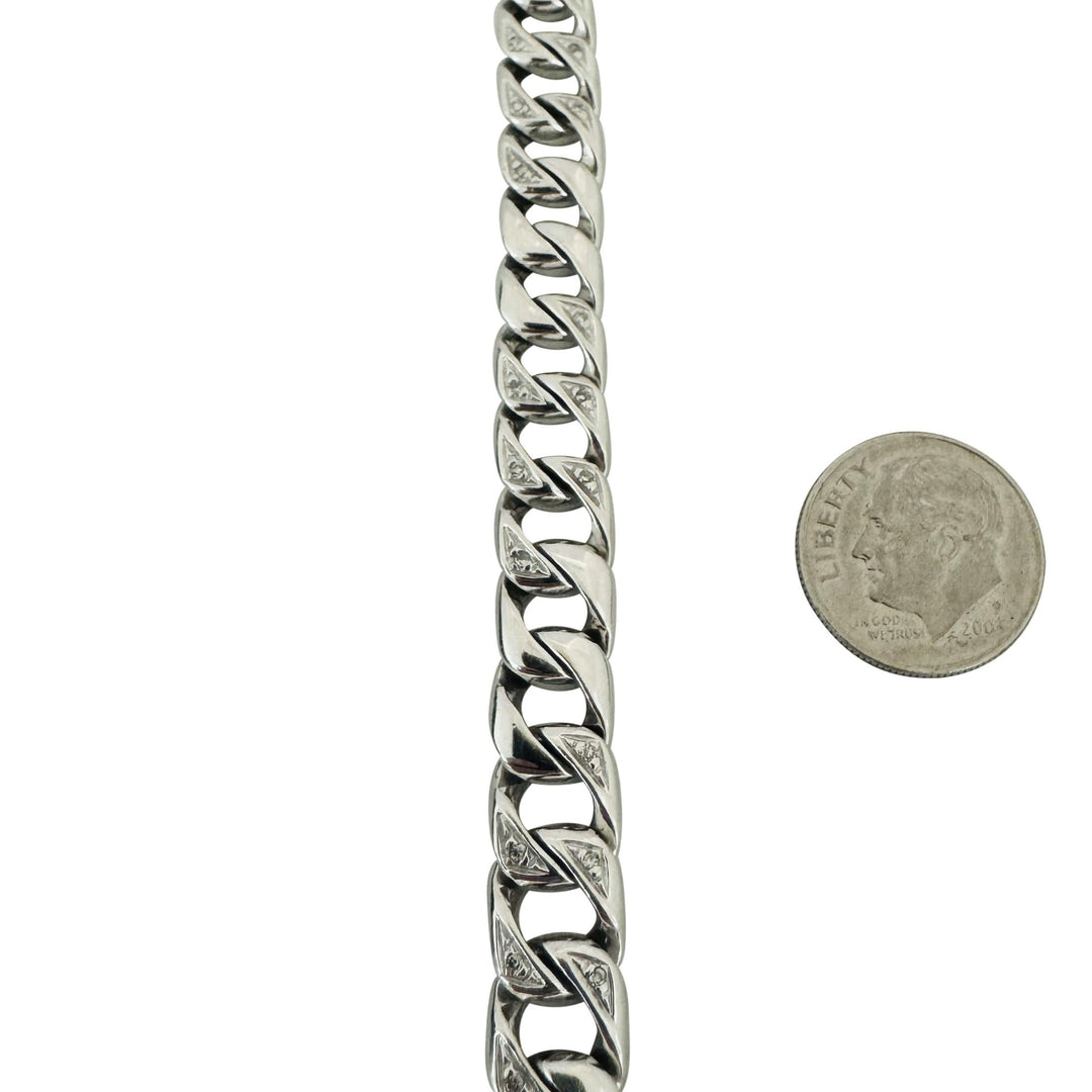14k White Gold and Diamond 36.5g Solid Men's 9mm Curb Link Bracelet 8"