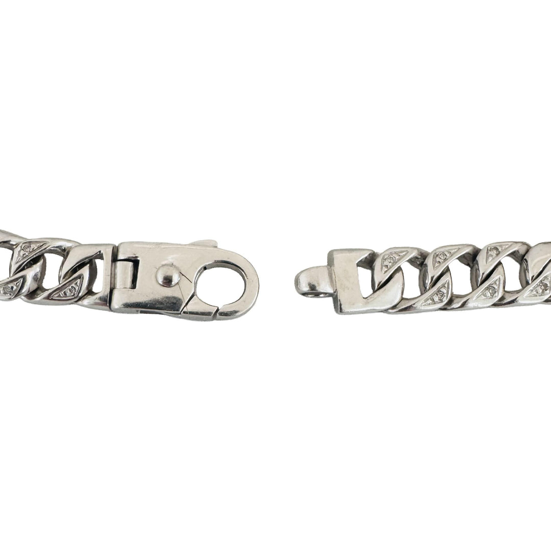 14k White Gold and Diamond 36.5g Solid Men's 9mm Curb Link Bracelet 8"