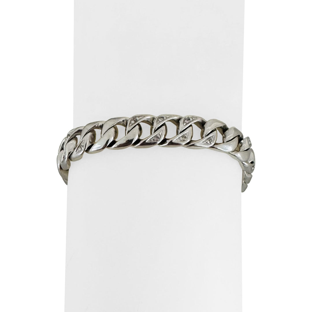 14k White Gold and Diamond 36.5g Solid Men's 9mm Curb Link Bracelet 8"
