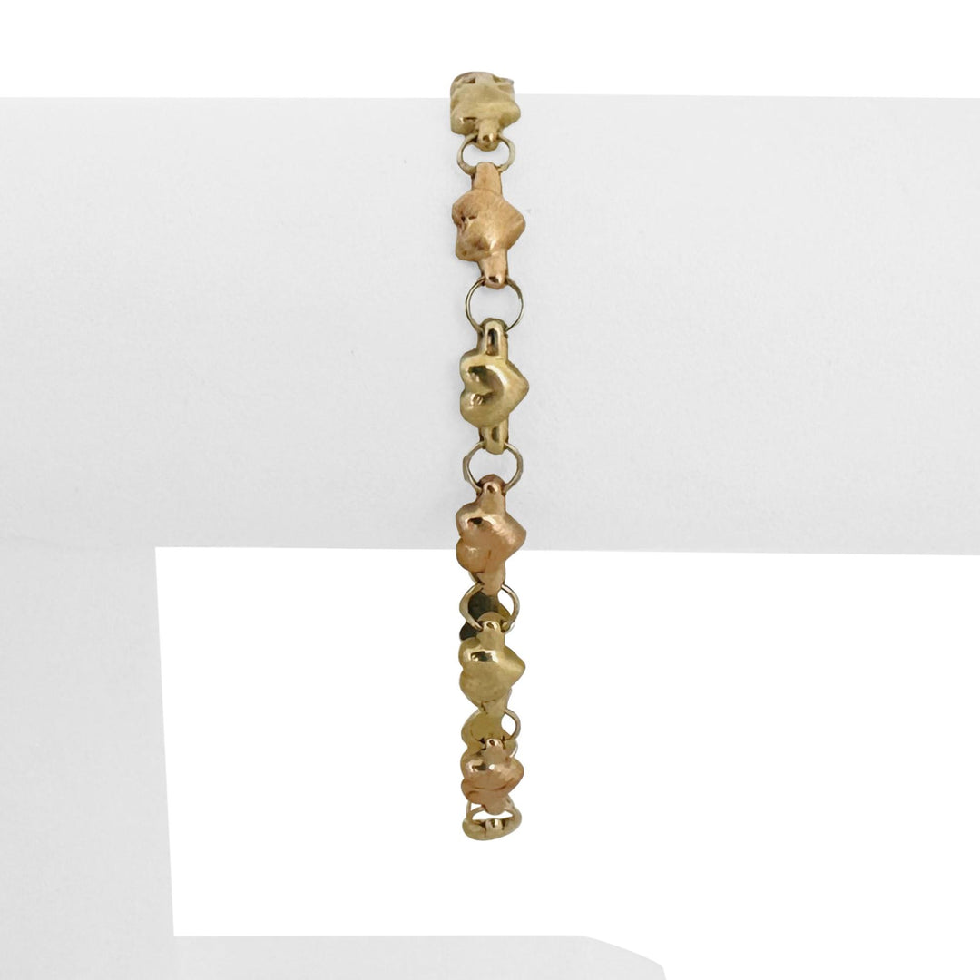 14k Yellow and Rose Gold 4.5g Hollow Light Ladies Heart Link Bracelet 7"