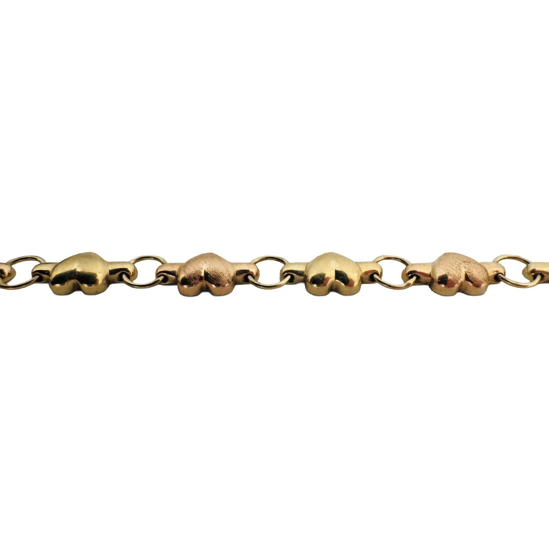14k Yellow and Rose Gold 4.5g Hollow Light Ladies Heart Link Bracelet 7"