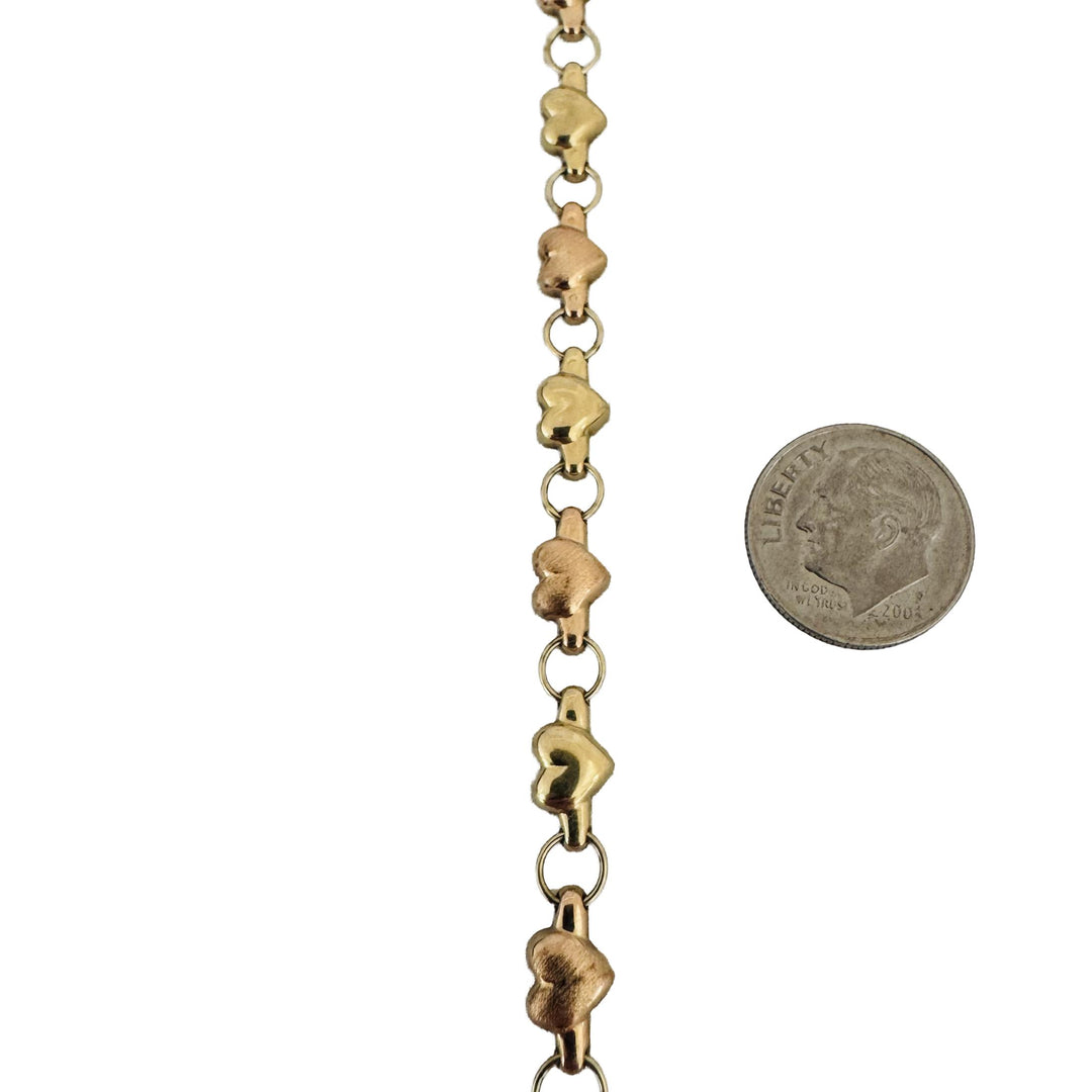 14k Yellow and Rose Gold 4.5g Hollow Light Ladies Heart Link Bracelet 7"