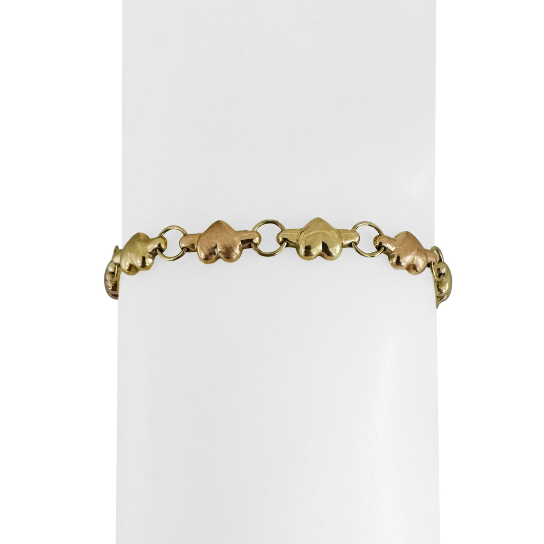 14k Yellow and Rose Gold 4.5g Hollow Light Ladies Heart Link Bracelet 7"