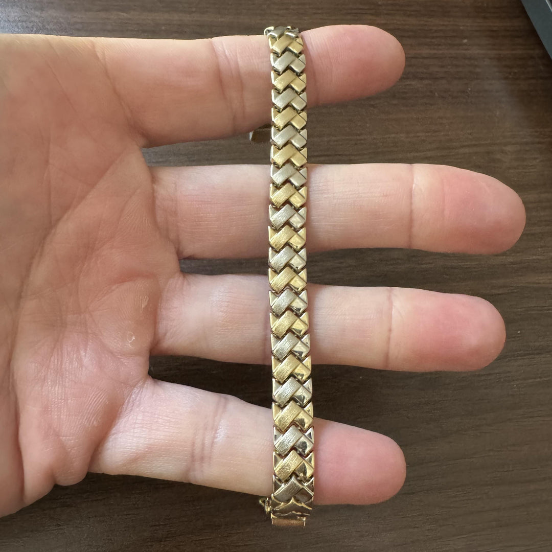 14k Yellow and White Gold 13g Ladies 8mm Fancy Link Bracelet 7"