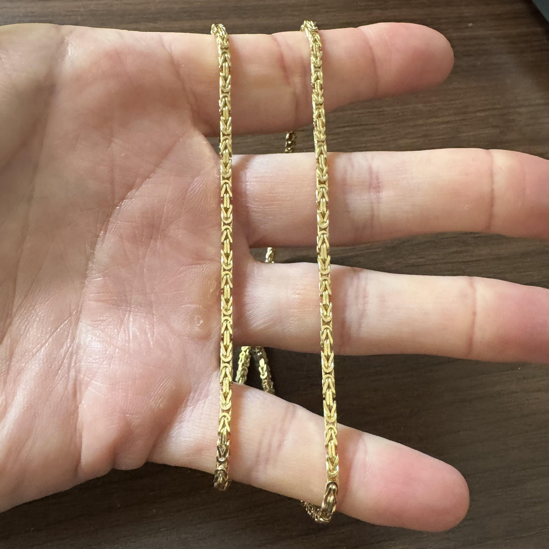 14k Yellow Gold 27.3g Solid 2.5mm Squared Byzantine Link Chain Necklace 24"